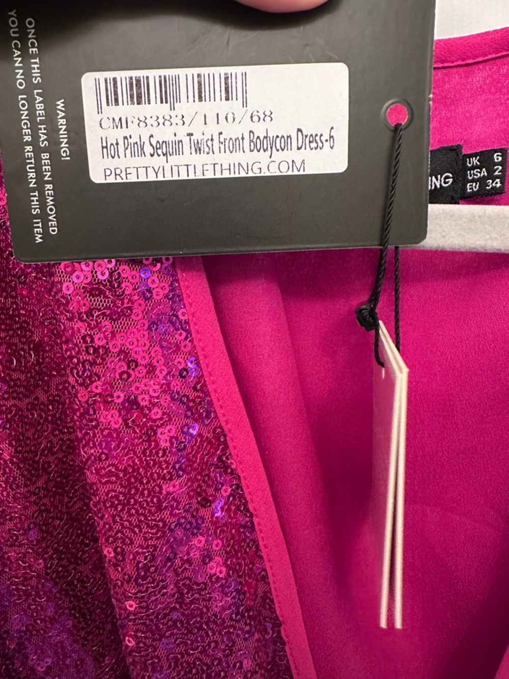 PrettyLittleThing Hot Pink Sequin Long Sleeve Mini Dress - Picture 8 of 8